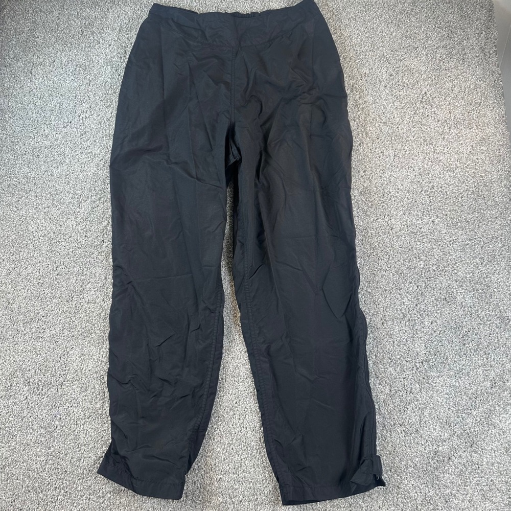 LL Bean Vintage Track Pants Women's XL Black Nylon Windbreaker Side Zip USA Made